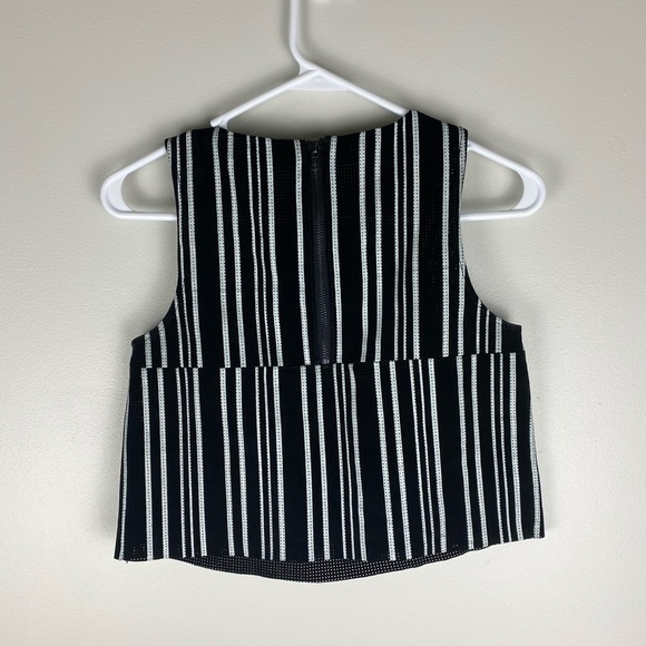 ASOS Black and White Striped Crop Top Leather Sleeveless Size 0 - Picture 2 of 7